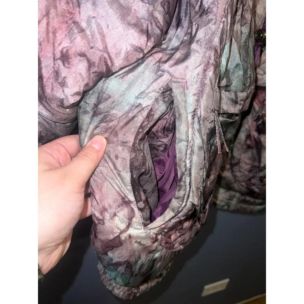 Vintage Women's Puffer Winter Jacket Metallic Purple/Green Camo Sz Med East West